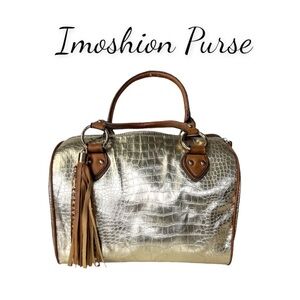 Imoshion Gold Crocodile Hand Bag With Tassel 9” x 8”